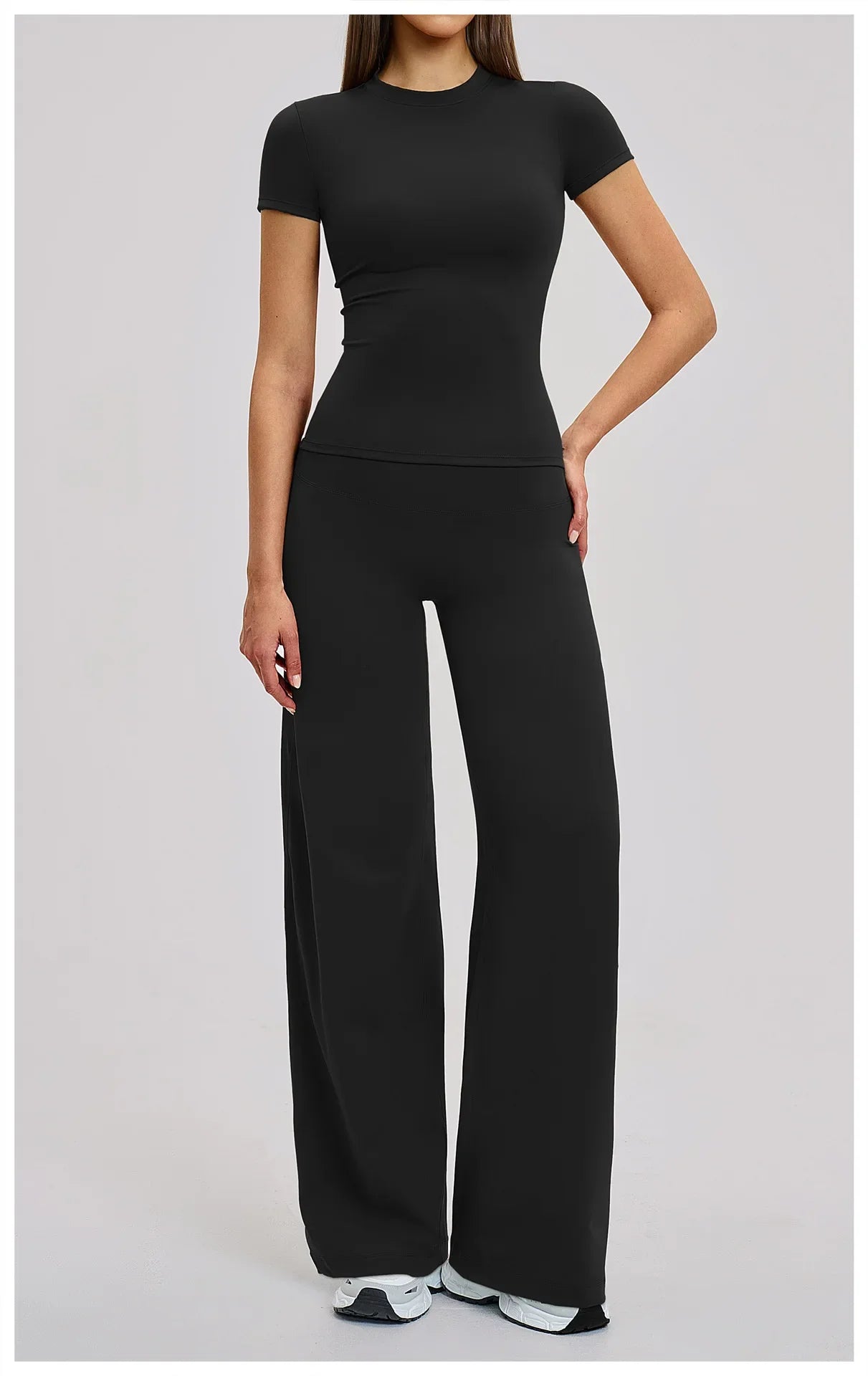 Yoga Set 2 Pieces Women's Tracksuit Short Sleeve O Neck Slim Sports T Shirts High Waist Flare Leggings Gym Running Fitness Suit