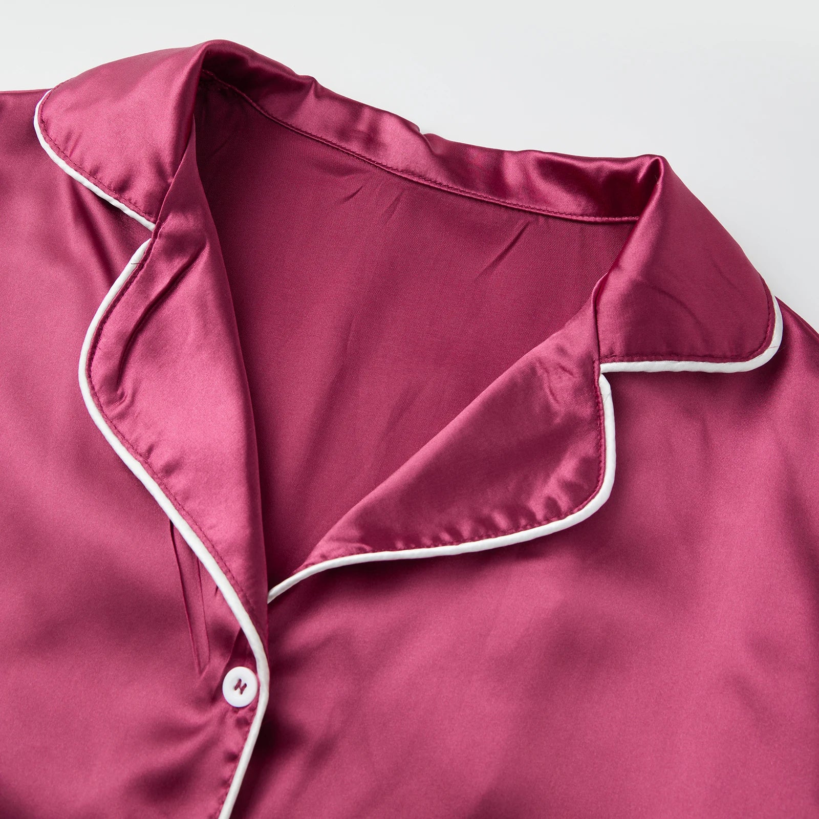 Women's Satin Two Pieces Pajama Sets Fashionable Contrast Color Trim Long Sleeve Button Down Tops with Pants Soft Sleepwear
