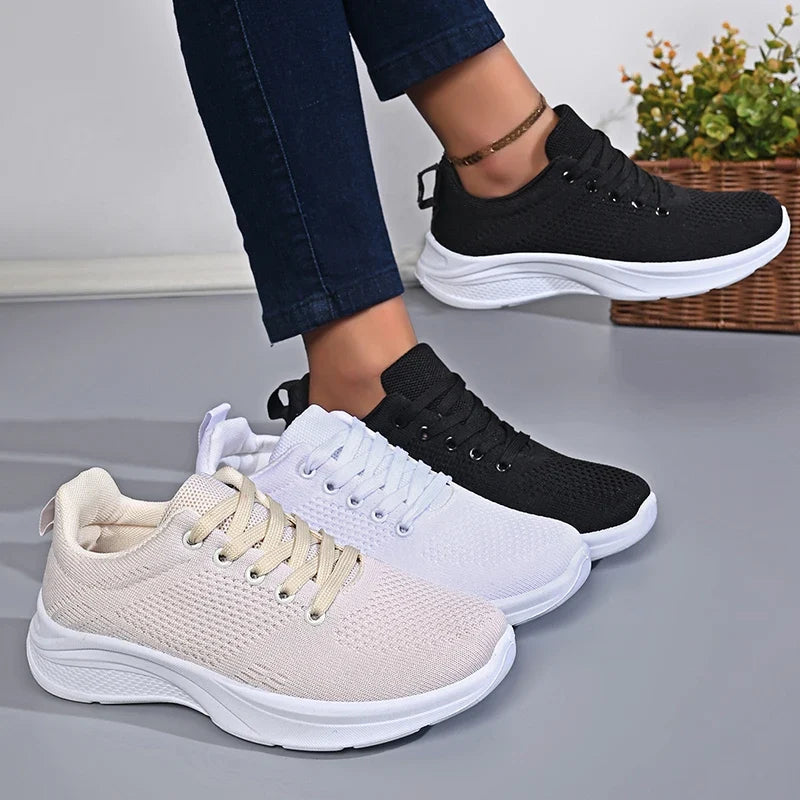 White Breathable Mesh Sport Sneakers Women Comfort Soft Bottom Non Slip Running Shoes Woman Plus Size 43 Lace Up Tennis Shoes