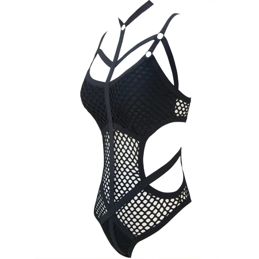 XS - 5XL Plus Size One Piece Swimsuit Female Women Bather Bathing Suit Swim Sheer Knit Fish Net Mesh Large Size Swimwear K536C
