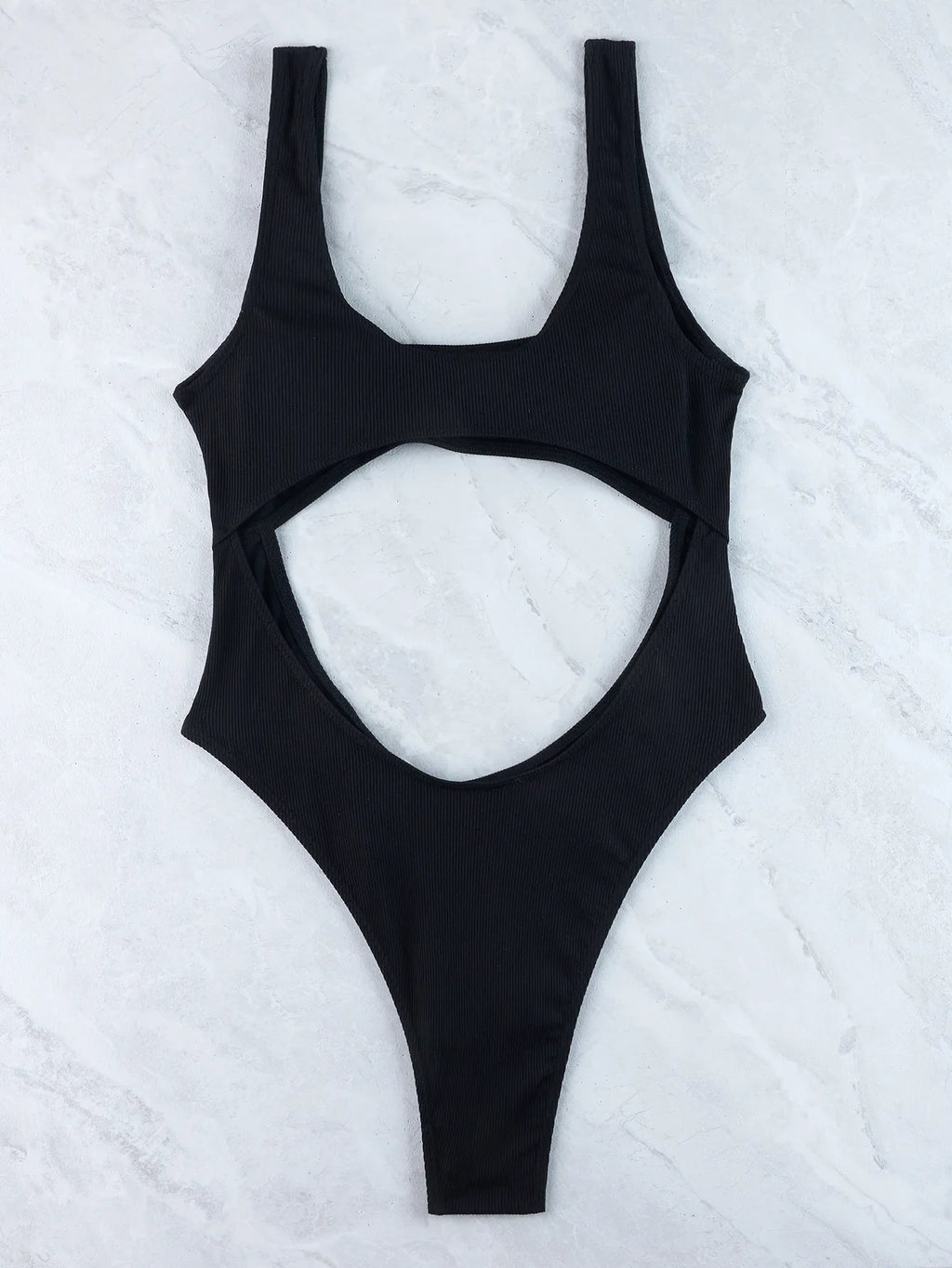 Sexy Hollow Out Thong Bikini 2026 Women Black Red Ribbed Backless Tummy Cut Out One Piece Swimsuit Beach Bathing Suit Swimwear