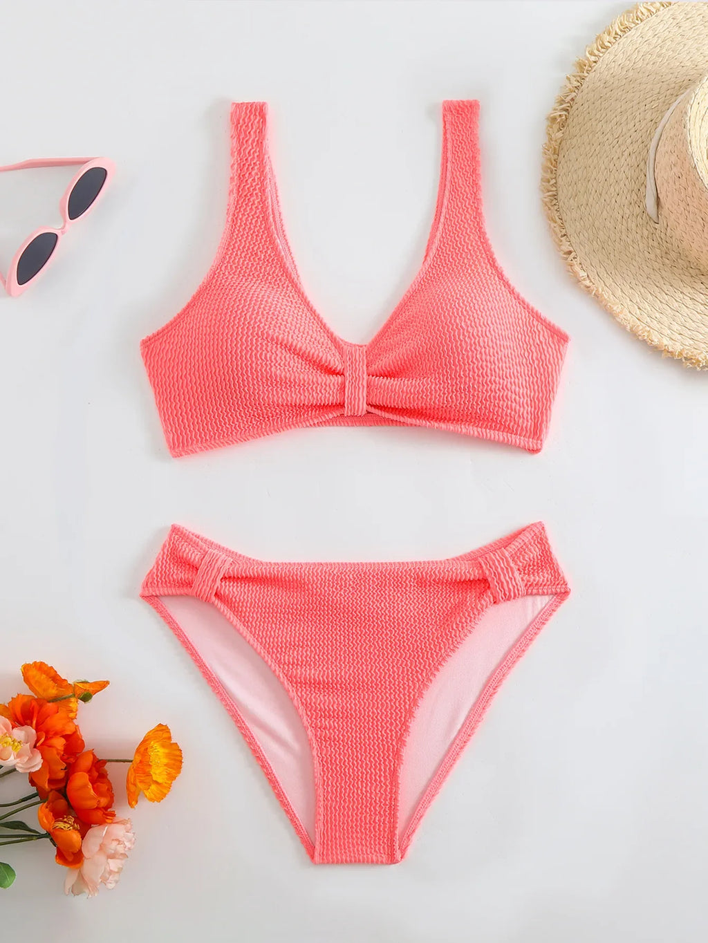 2026 New Sexy Bikini Two-Piece Swimsuit Pure Color High Elasticity Monochromatic Swimwear Comfortable Fit Women's Beachwear