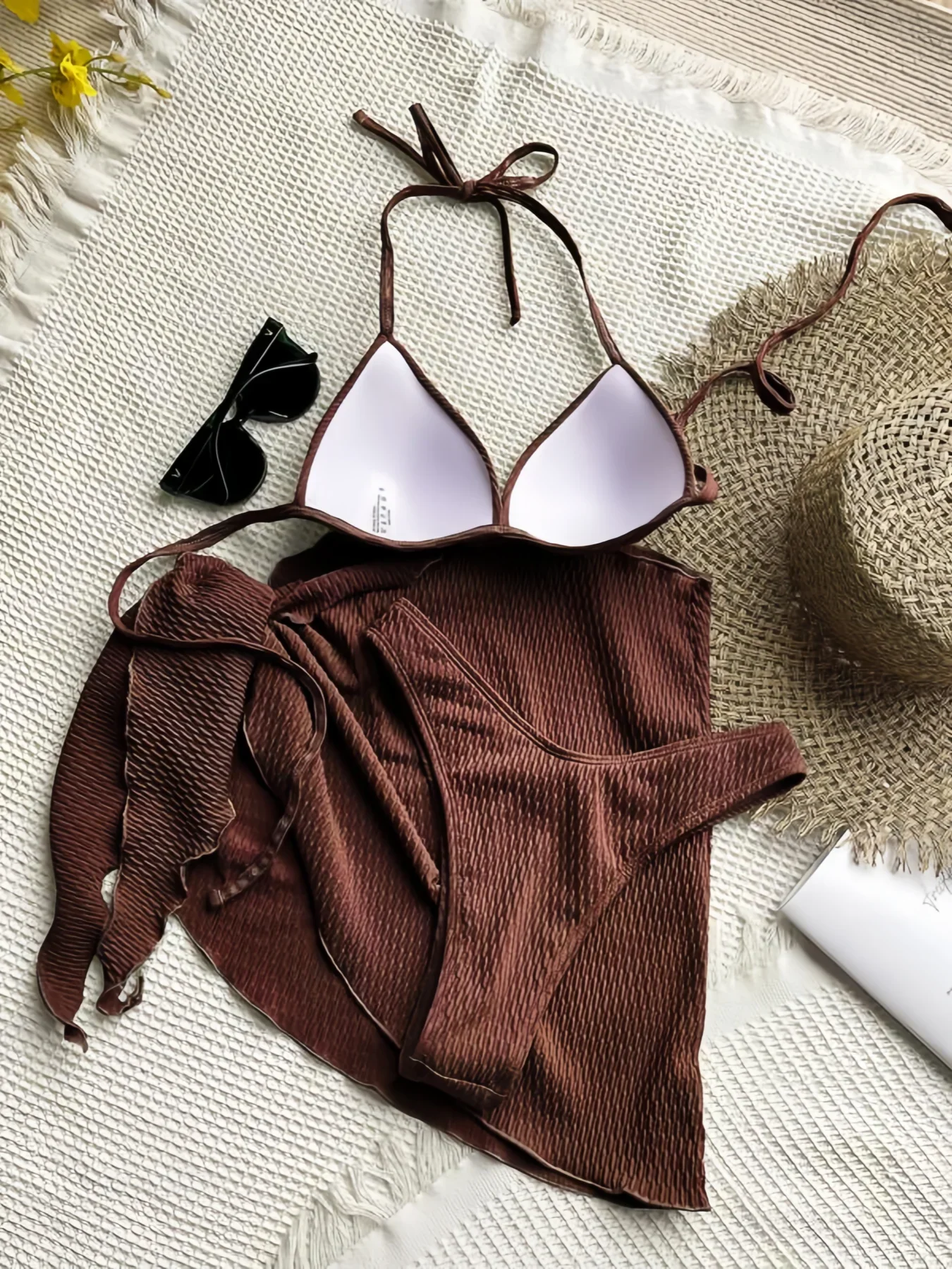 3 Pieces Triangle Bikinis 2026 Solid Swimwear Female Sexy Swimsuit Women & Beach Skirt Bathers Bathing Swimming Swim Suit