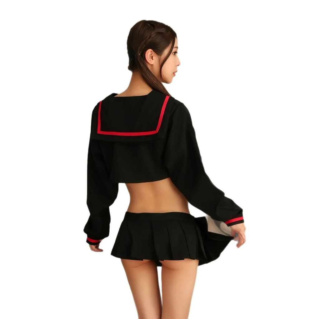 Japanese Anime School Girl Cosplay Student Black Sailor Navy Sailor JK Uniform Skirt Sets Costume Women Sexy Lingerie Set