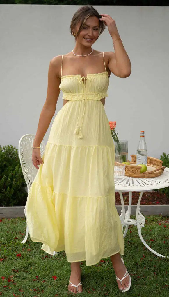 Foridol Strapless Yellow White Summer Dress for Women Elegant Holiday Beach Boho Maxi Long Sundress Backless Sexy Party Vestidos