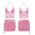 Women Lace Flower 2 Piece Sets Sleeveless Corset Cami Tops + Cut Out Tie-up Mini Skirts Sets Sexy Streewear