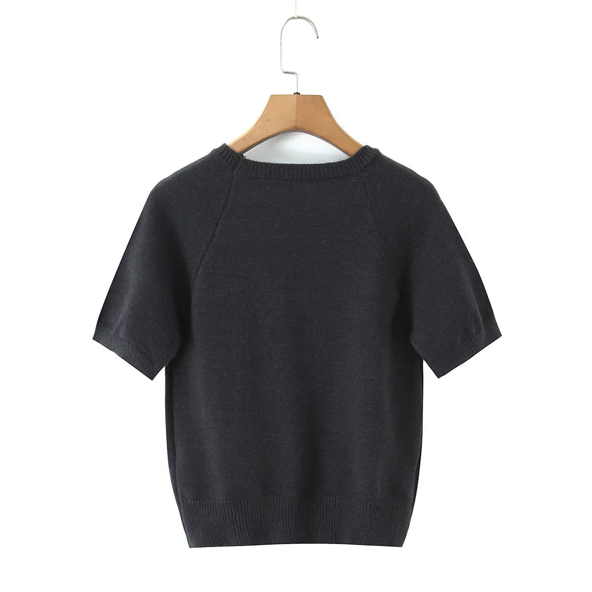 Fashion Casual Heart-patterned Short-sleeve Knit Shirt Women Heart Pattern Short Sleeve Knit Sweater Casual Crew Neck Top 7S5S