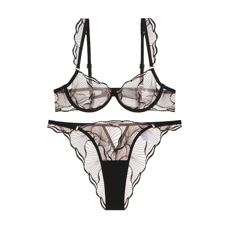 Sexy French Minimizer Bra Ultra Thin Embroidery Lace Large Bust Full Coverage Wireless Lingerie Set CA Delivery MOYISU 32-38-ABC