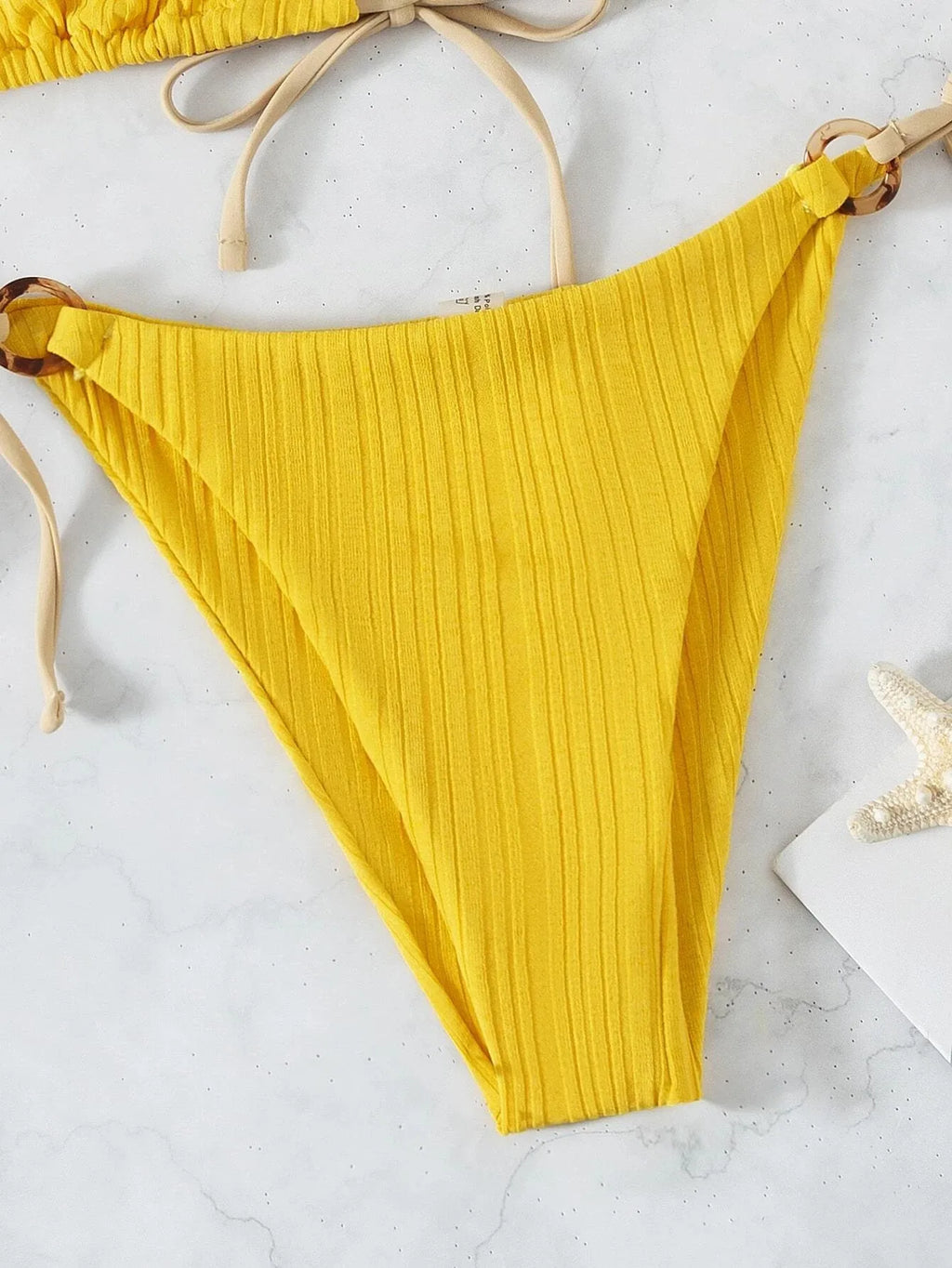 Sexy Rib Texture Triangle String Bikini Set Women Push Up Padded Thong Swimsuit Female Cut Out Bathing Suit Swimwear Biquini