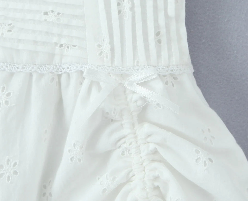 Foridol White Cotton Summer Women's Dress 2025 Off Shoulder Strapless Mini Beach Dress Casual Flower Embroidery Drawstring Dress