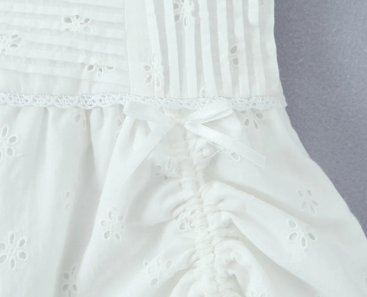 Foridol White Cotton Summer Women's Dress 2025 Off Shoulder Strapless Mini Beach Dress Casual Flower Embroidery Drawstring Dress