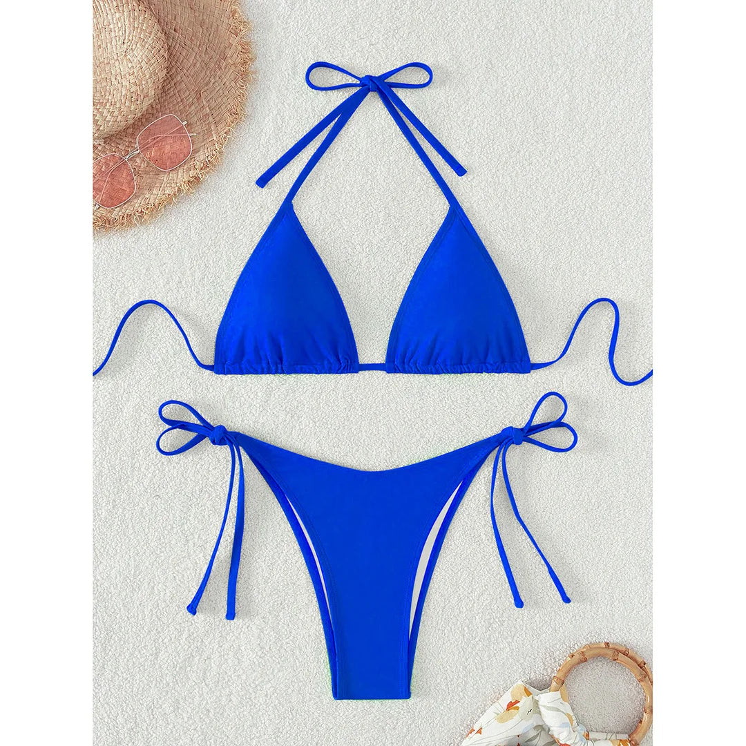 7 Colors Brazilian Halter Bikini Female Swimsuit Women Swimwear Two-Pieces Bikini Set Padded Bather Bathing Suit Swim V3536A