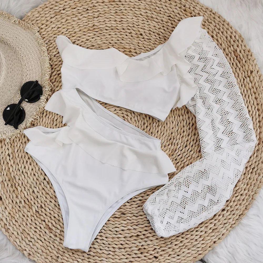 One Piece Swimsuit Sexy Long Sleeve Tropical Print Swimwear Women Bandage Monokini Hollow Out Bathing Suit String Beachwear 2023