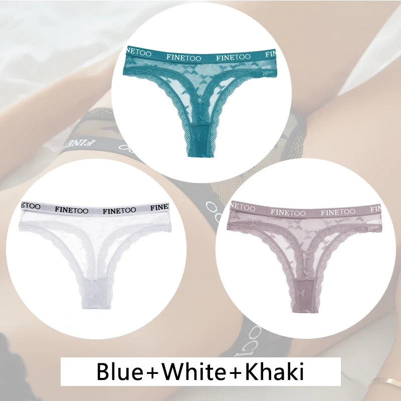 New 3Pcs Lace Thongs Women Floral G-string Underwear Trendy Letter T-Back Underpants Sexy Low Waist Bikini Panties Ladies Panty