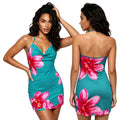 Retro Style Women's Floral Halter Dress Summer Backless Sleeveless Low Cut Bodycon Mini Dress Party Beach Vacation