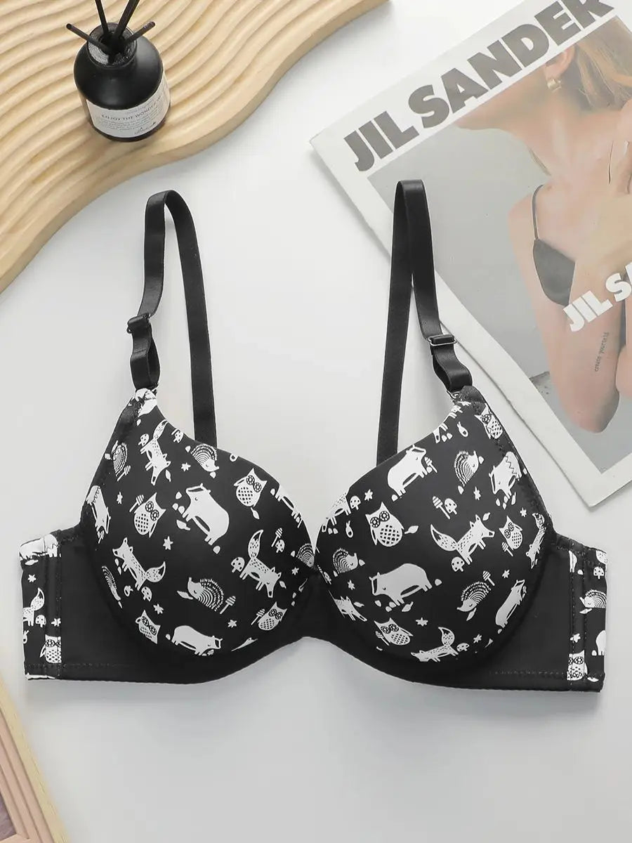 Women's Sexy Cartoon Design With Steel Ring Gathering Push Up Underwear Daily Casual And Comfortable Close Fitting Bra B6052
