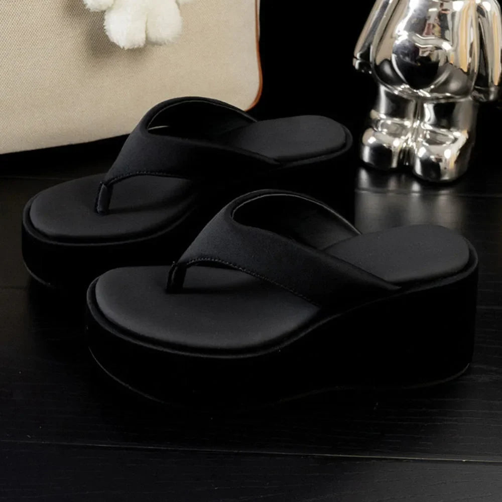 Vintage Y2K Leopard Flip&Flops Sandal Summer Chunky Platform Sandals Women Slipper Wedges Slides 8cm High Heels Shoes Mules