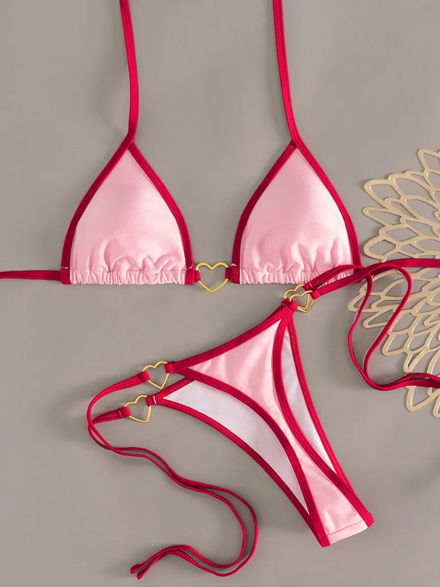 XS - L Halter Mini Micro Thong Bikini Women Swimwear Female Swimsuit Two-pieces Bikini Set Metal Rings Bather Bathing Suit Swim