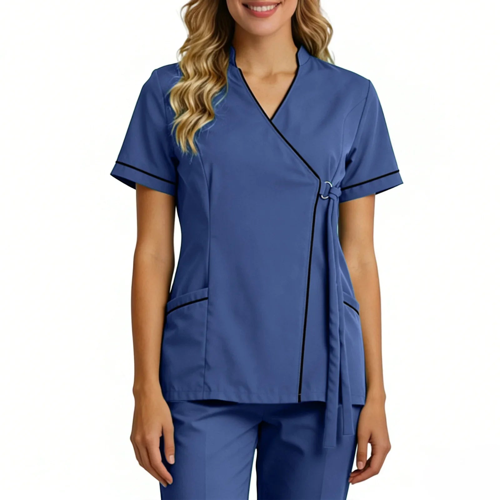 Top For Women Soft V Neck Open Front Scrub Tops Stretchy Short Sleeve Side Tie Shirts ropa de mujer