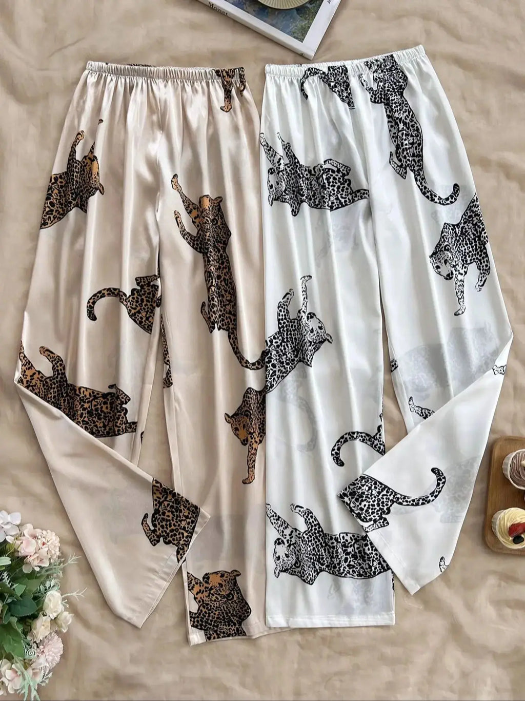 2 Pcs Leopard Women's Prints Loose Fit Pants with Elastic Waist Comfortable Lounge and Casual Wear for Ladies