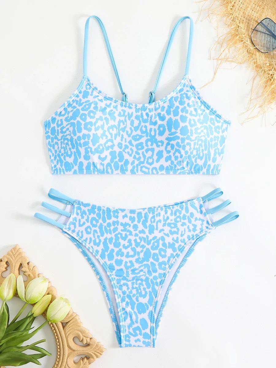 2025 Strappy Bikini Set Sexy Swimsuit Women Leopard Padded Swimwear Female Bathers Bathing Swimming Swim Suit Beachwear