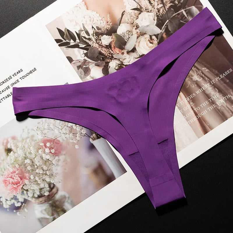 Ice Silk Leopard Women Panties Sexy G String Thong Seamless Underwear T Back Candy Color Girls Briefs Underpants Plus Size M-XXL
