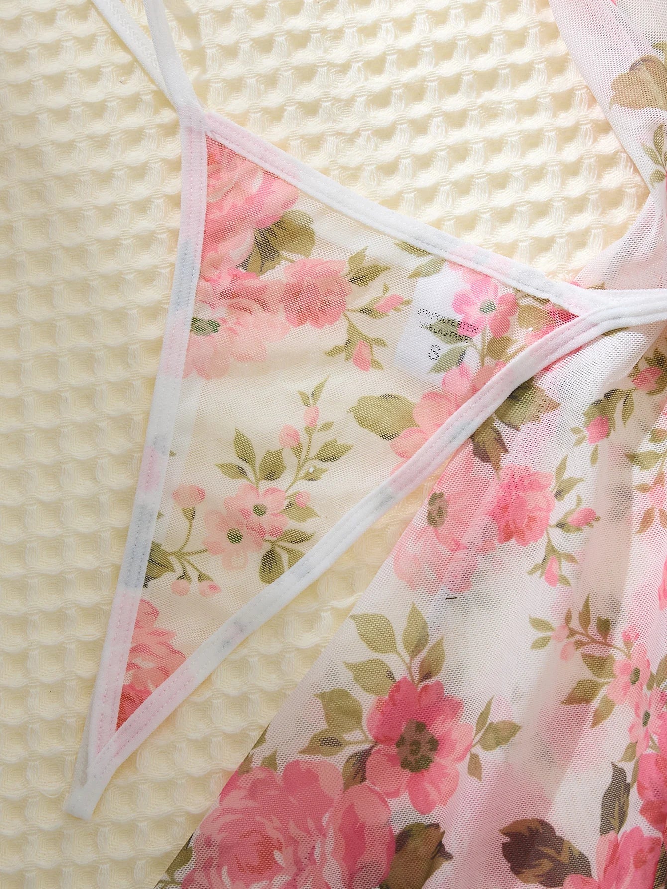 Ladies Pink Cute Floral Semi-Transparent Sleepwear with Lace Design Elegant Comfortable Girlhood Style Nightgown