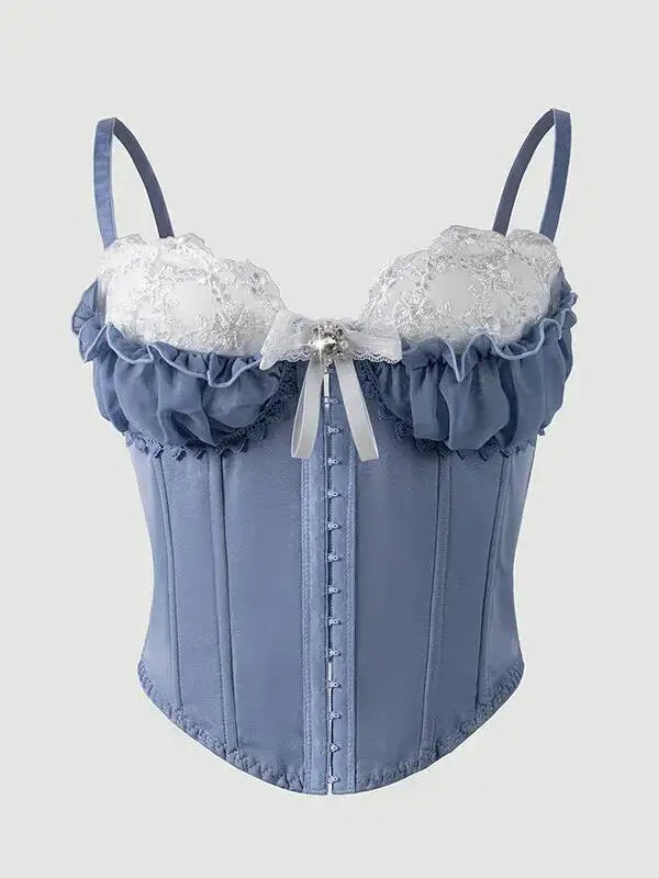 Sexy Top Mesh Lace Patchwork Cotton Hot Girl Fishbone Strap High-end Wear Top For Women Bowknot Pure Desire Vest Charming PWGG