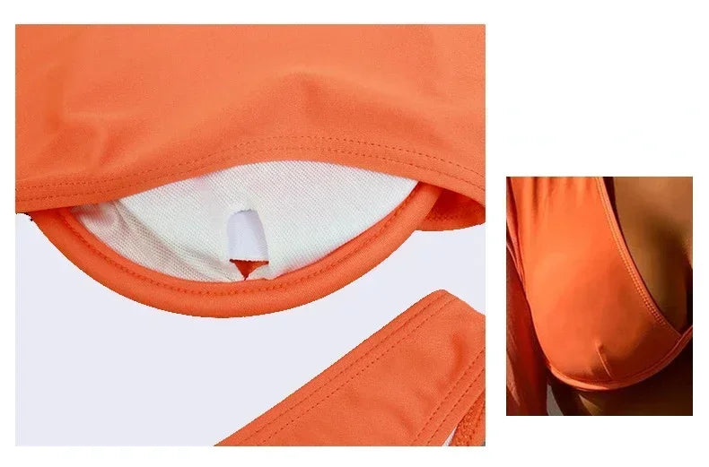 Two Piece Swimsuit Swimwear Women Sexy Bikini Push Up Long Sleeve Orange Bathing Suit Beachwear 2026 New Costumi Da Bagno Donna