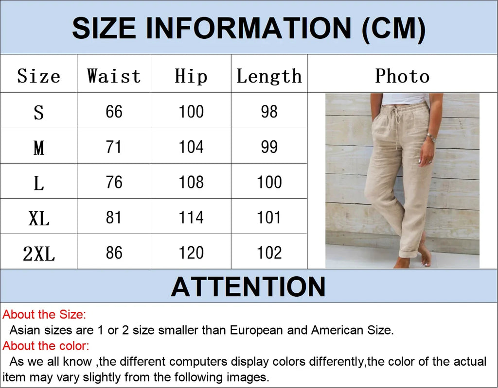 Cotton Linen Summer Pants for Women High Waist Elastic Casual Trousers Streetwear Solid Female Clothes 2026 Loose Pencil Pants