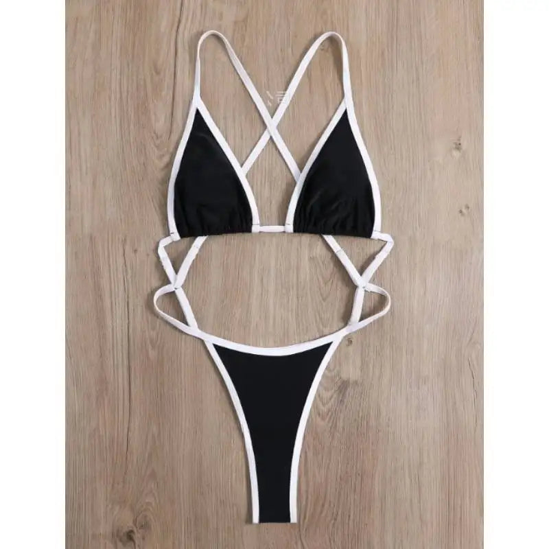 Cikini Summer Beach Women's Contrast Trim Halterneck One-Piece Swimsuit Sexy Swimwear Bathing Suit