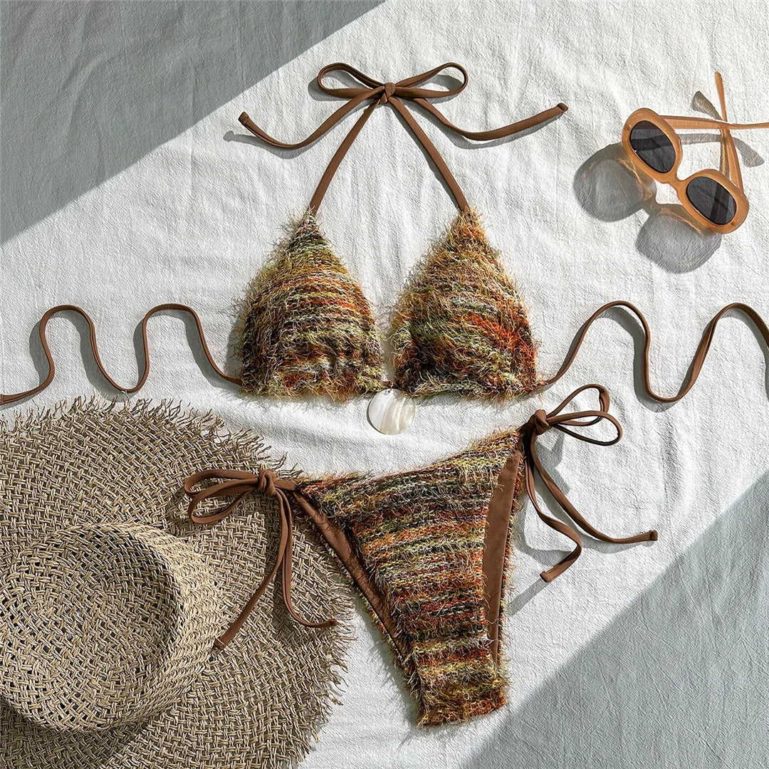 Printed Halter Bikini Women Swimwear Female Swimsuit High Leg Cut Padded Bather Bathing Suit Swim Two-pieces Bikini set K8119