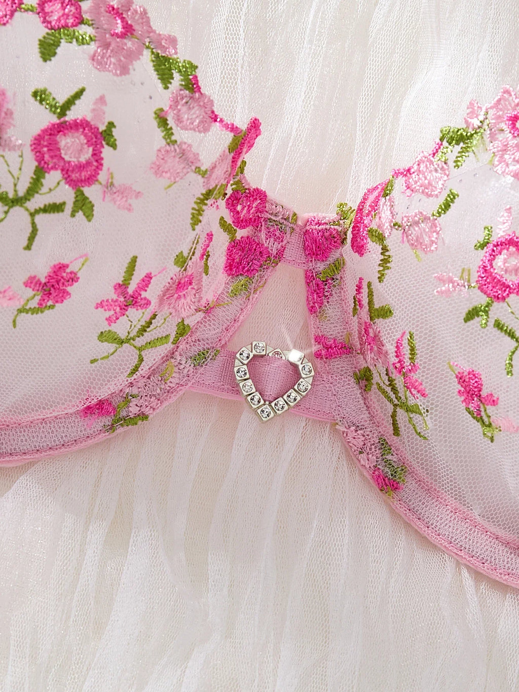 PINK embroidered floral lingerie set - a sexy bra and thong combination with heart-shaped decorations for ladies ZA824026