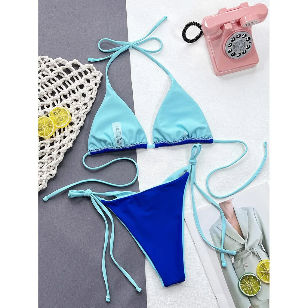 Sexy 7 Colors Halter Brazilian Bikini Female Swimsuit Women Swimwear Two-Pieces Bikini Set Bather Bathing Suit Swim Lady V3860