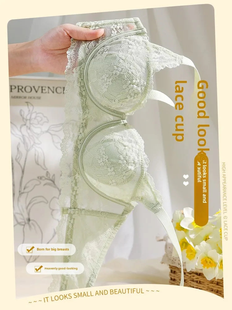 MOYISU Summer Day Lingerie Women's Big Chest Small Traceless Top Lift Breast Anti-sag Ultra Thin Breathable Lace Bra Cover