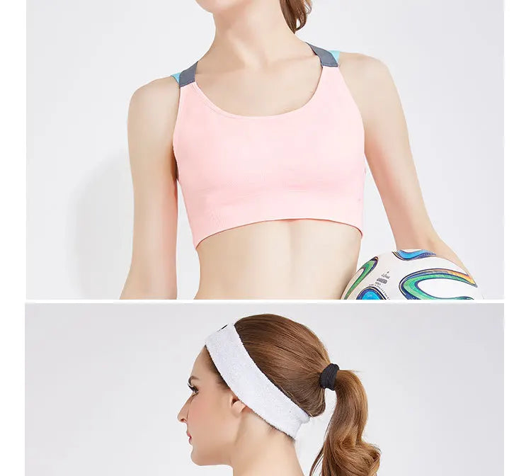 Sports Bra Women Patchwork Cross Back Straps Jogging Gym Crop Top Female Tops Fitness Yoga Shockproof Vest Sport Bras for Women