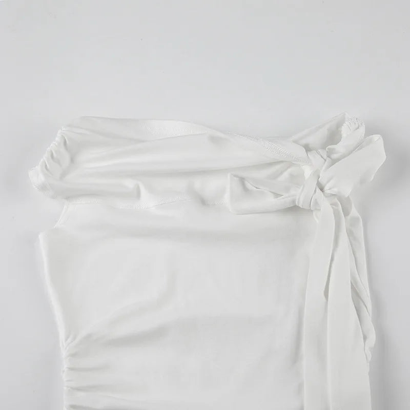 Korean Style Solid Color Women's Top Casual Slash neck Crop Top Fahionable Slim Fit White Tee Lady Summer Night Out Dress up