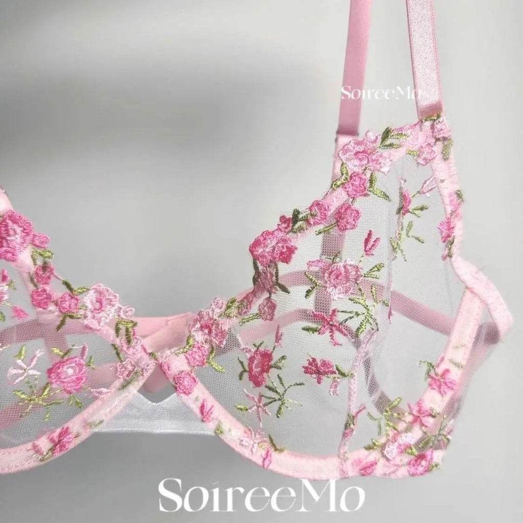 Everyday French Lace Bra Set Sheer Mesh Underwire Large Bust Support Floral Embroidery Comfort Wear Sexy MOYISU Panty Tushy Set