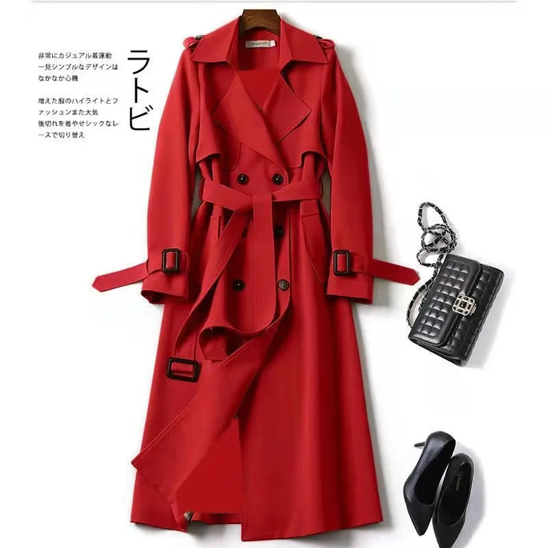 Phantasy Trench Coat Women Long Sleeve Jacket British Style Long Cloack Lace Up Elegant Office Lady Trench Spring Autumn Outfit