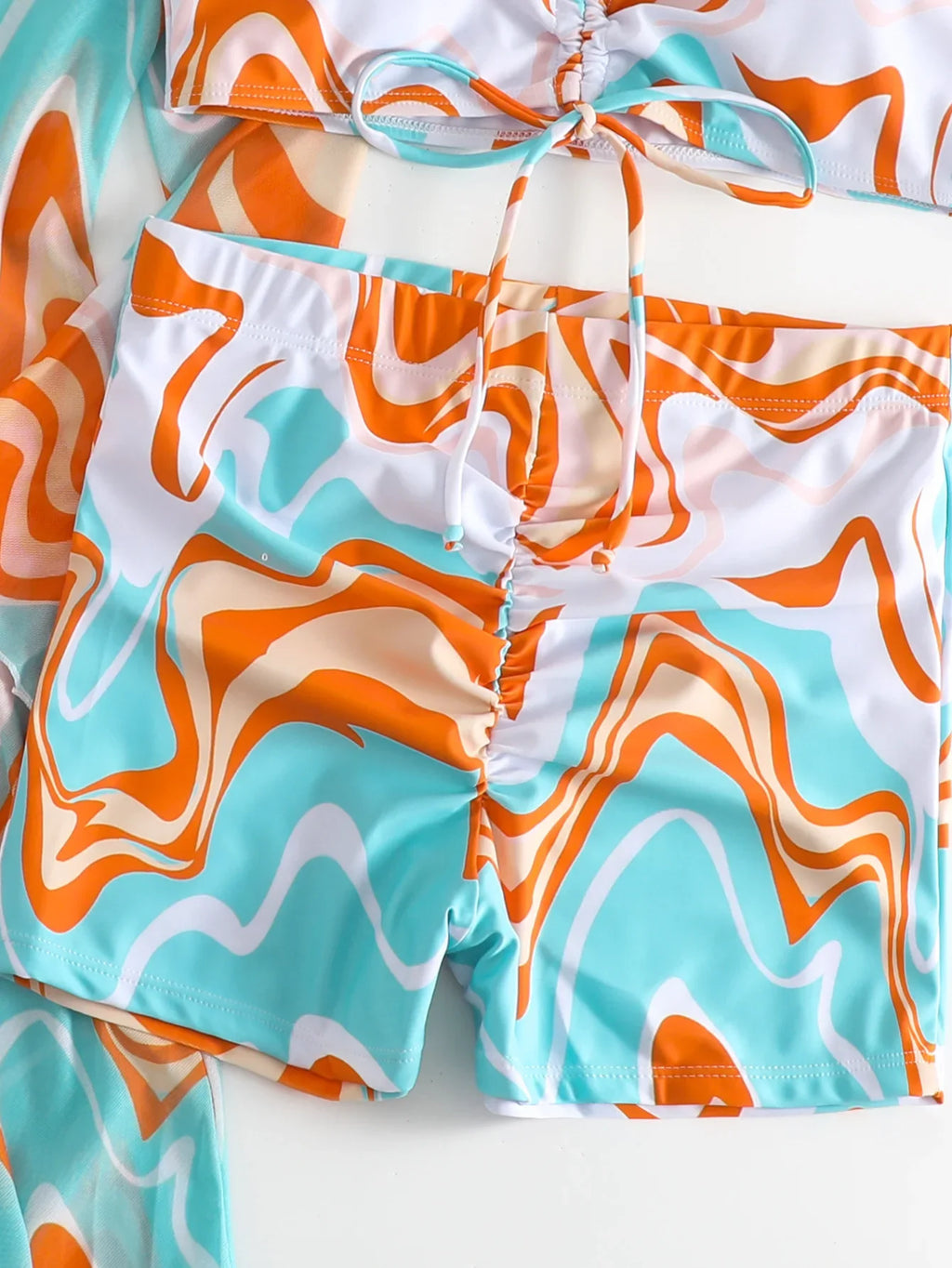 New Sexy 3 Pieces Suit for Women Neck Hanging Bikini Set+Cover-up Swimwear Sunproof Tankini High Waist Shorts Swimsuit Beachwear