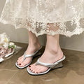 Summer Outdoor Fairy oes Simple Toe Clip High Heels Sandals Women's Flip Flops Korean Sle PU  Rubber Sole