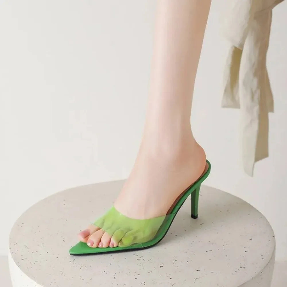 Spring and Summer New Style Fashion High Heels Women's Slippers Pointed Tip Concise Sexy Party Women's Shoes High 8cm Size 35-43