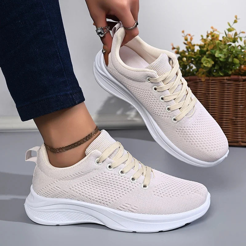 White Breathable Mesh Sport Sneakers Women Comfort Soft Bottom Non Slip Running Shoes Woman Plus Size 43 Lace Up Tennis Shoes