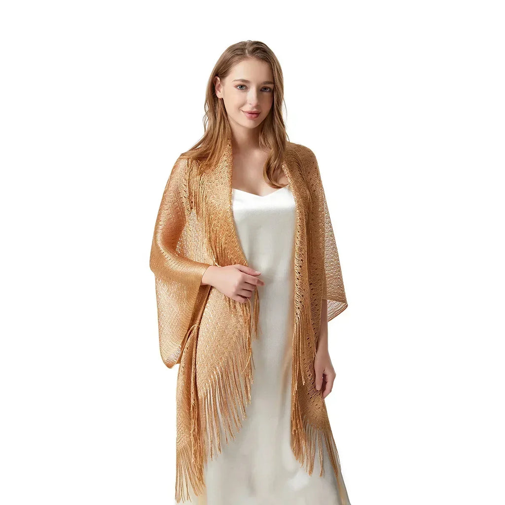 4 Colors Shawl Solid Swimsuit Bikini Cover Up Women Hollow Fringed Cardigan Bright Silk Cape Bathing Suit Cover Ups for Swimwear