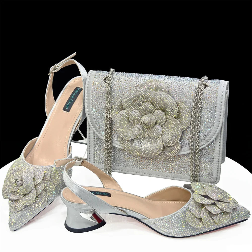 Doershow African fashion Italian Shoes And Bag Sets For Evening Party With Stones gold Italian Handbags Match Bags! HDF1-3