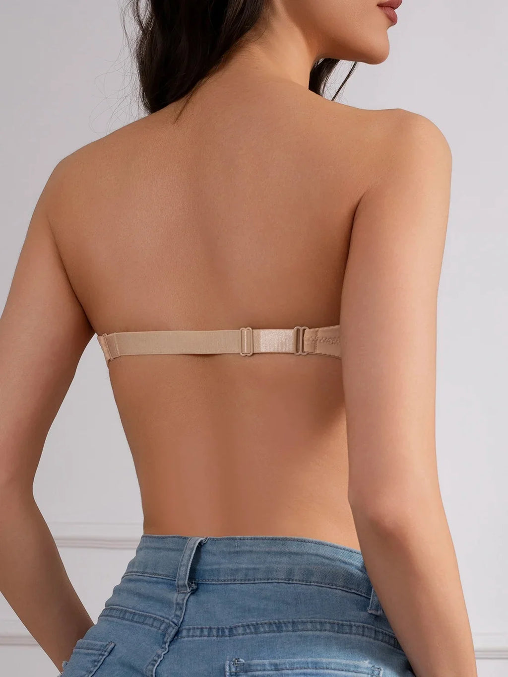 Women's Half Cup Strapless Bra Front Closure Clear Strap Bra Non-Slip Silicone Band Underwire Support Women's Underwear