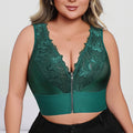 New Arrival Plus Size Dark Green Sexy Embroidered Lingerie, Plunge Push-up Bra with Front Zip