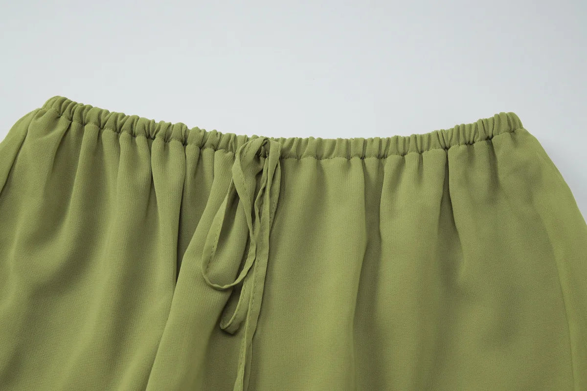 FDYOUI Sexy V-neck Lace Patchwork T-shirt Tops+Long Skirt 2 Piece Set Women's Summer Green Holiday Party Dress Suit Streetwear