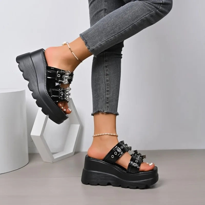 Women Sandals Metal Buckle Platform Sandals Women  Summer Woman Plus Size High Heeled