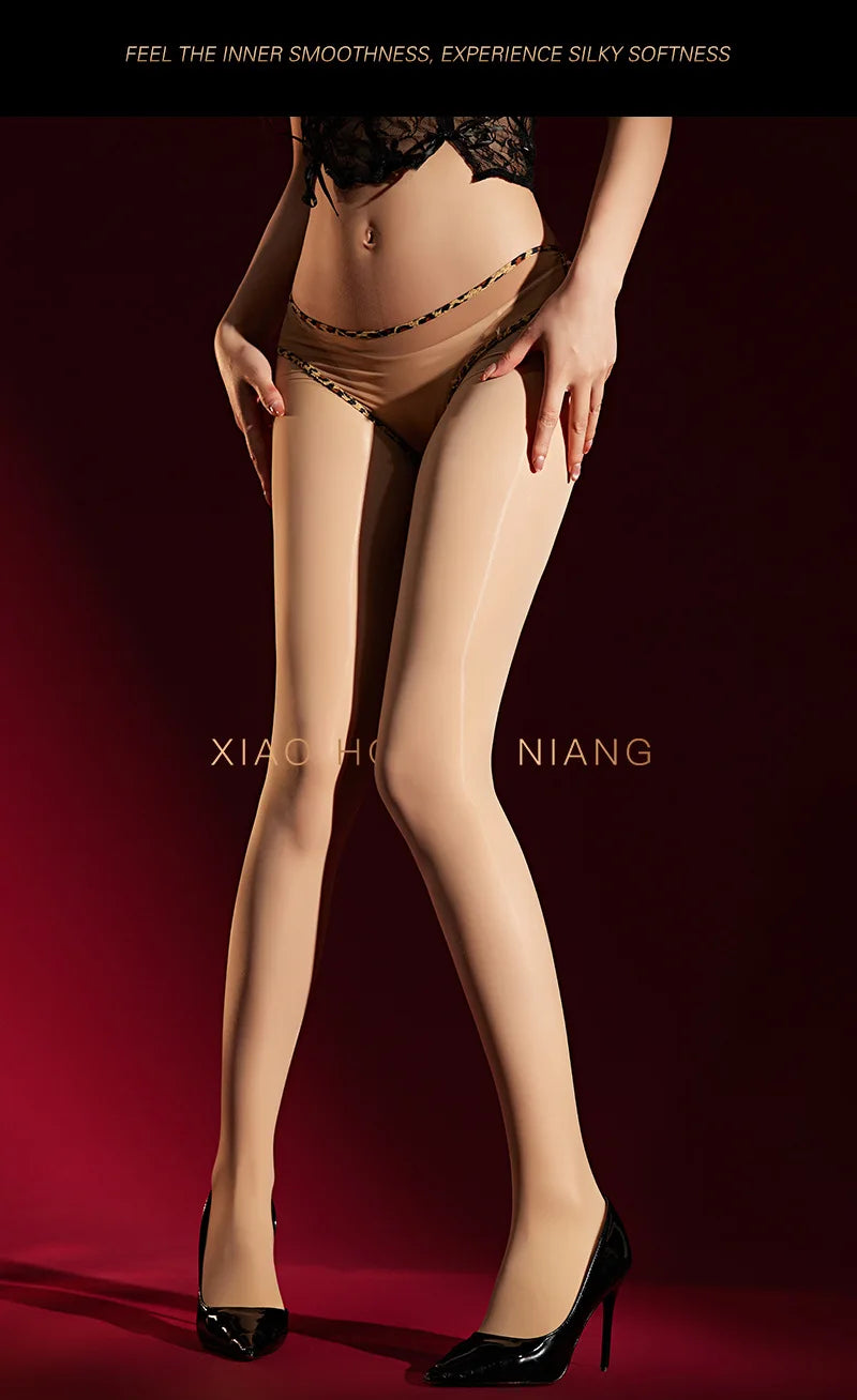 Leopard Print Panties With Integrated Stockings Sexy Hollow Lace Pantyhose With Bow And Bell Black Silk Smooth Pure Desire 6Z3F